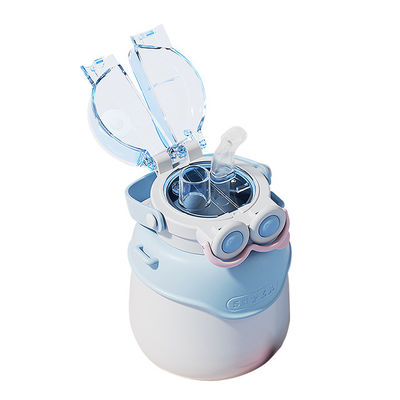 Schöne isolierte Wasserflasche aus Edelstahl mit Griff, großen Augen und Bauch.