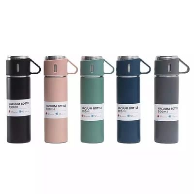 500 ml Vakuumisolierte Edelstahl-Vakuumflasche Geschenksatz mit 3 Tassen