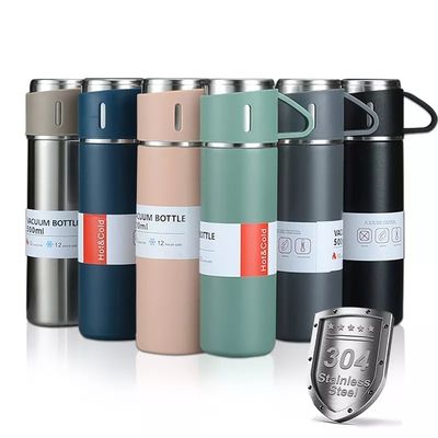 500 ml Vakuumisolierte Edelstahl-Vakuumflasche Geschenksatz mit 3 Tassen