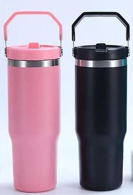 Vakuumisolierte 30oz Edelstahl Sportflasche mit Flip Stroh und Griff