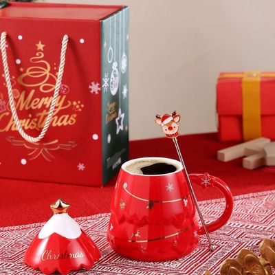 Keramik Weihnachtsgeschenk Tasse Set mit Deckel und Löffel 400 ml 500 ml Für Büro Nachmittag Teetasse