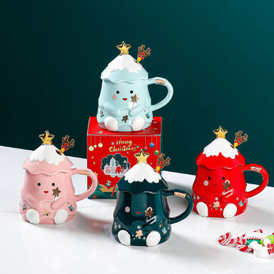 Keramik Weihnachtsgeschenk Tasse Set mit Deckel und Löffel 400 ml 500 ml Für Büro Nachmittag Teetasse