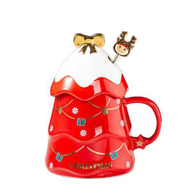 Luxus Keramik Weihnachtsbaum Tumbler Becher mit Deckel 400ml beliebte Verkauf Geschenkbox Set