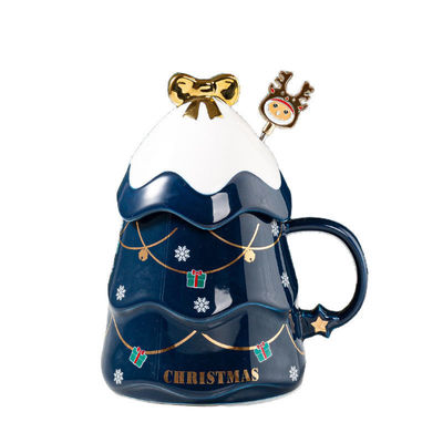 Luxus Keramik Weihnachtsbaum Tumbler Becher mit Deckel 400ml beliebte Verkauf Geschenkbox Set