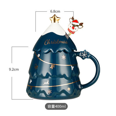 Luxus Keramik Weihnachtsbaum Tumbler Becher mit Deckel 400ml beliebte Verkauf Geschenkbox Set