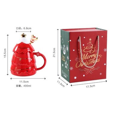 Luxus Keramik Weihnachtsbaum Tumbler Becher mit Deckel 400ml beliebte Verkauf Geschenkbox Set