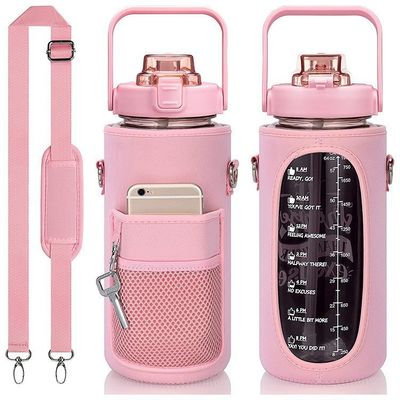 Reisefreundliche 2-Liter-Wasserflasche mit Aufbewahrungshülle und Zeitmarker Motivationsdesign
