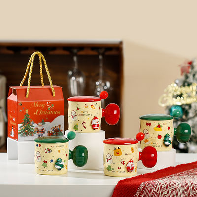 Sublimation Custom Keramik Tasse Wiederverwendbar 3D Weihnachtsbecher Geschenk mit Deckel und Löffel
