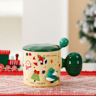 Sublimation Custom Keramik Tasse Wiederverwendbar 3D Weihnachtsbecher Geschenk mit Deckel und Löffel