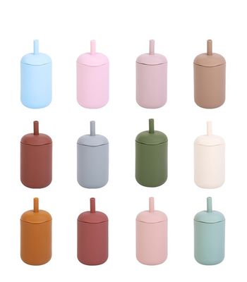 Neuheit Tonfarbe Baby Mode Outdoor Getränke Silikon Wasserflasche mit Stroh