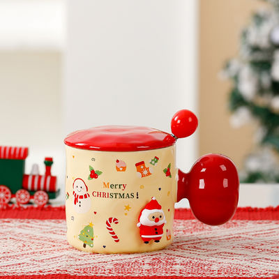 Sublimation Custom Keramik Tasse Wiederverwendbar 3D Weihnachtsbecher Geschenk mit Deckel und Löffel
