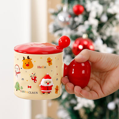 Sublimation Custom Keramik Tasse Wiederverwendbar 3D Weihnachtsbecher Geschenk mit Deckel und Löffel