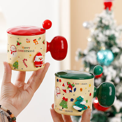 Sublimation Custom Keramik Tasse Wiederverwendbar 3D Weihnachtsbecher Geschenk mit Deckel und Löffel