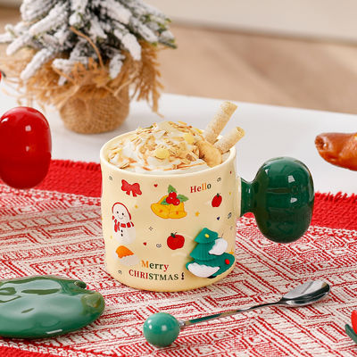 Sublimation Custom Keramik-Tasse mit Deckel und Löffel High Beauty 3D Weihnachts-Tasse Geschenk