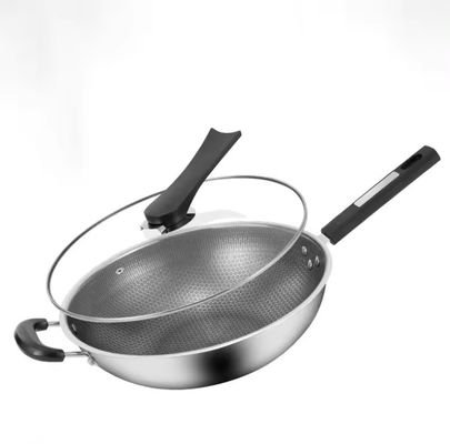 32cm 34cm nicht klebende Wok Topf mit Glasdeckel aus antibakteriellem 304 Edelstahl