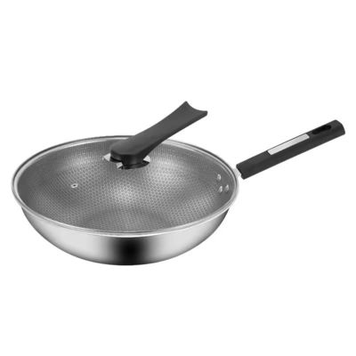 32cm 34cm nicht klebende Wok Topf mit Glasdeckel aus antibakteriellem 304 Edelstahl