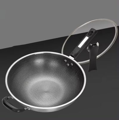 32cm 34cm nicht klebende Wok Topf mit Glasdeckel aus antibakteriellem 304 Edelstahl