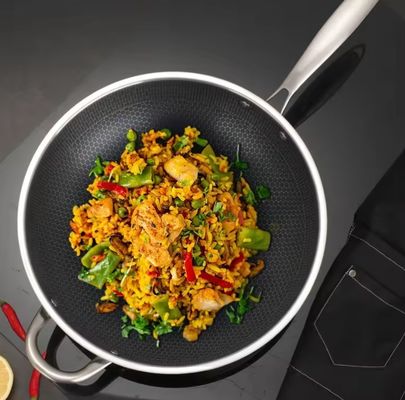 32cm 34cm nicht klebende Wok Topf mit Glasdeckel aus antibakteriellem 304 Edelstahl