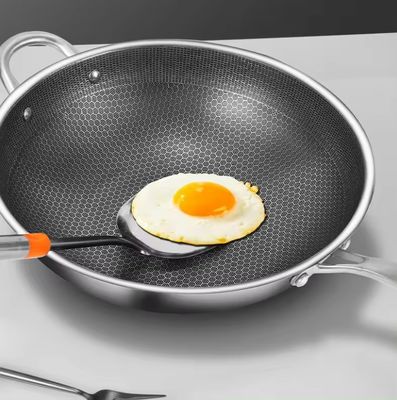 32cm 34cm nicht klebende Wok Topf mit Glasdeckel aus antibakteriellem 304 Edelstahl