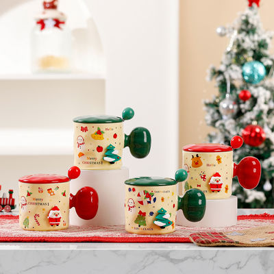 Sublimation Custom 3D Weihnachtsbecher Keramik Tasse mit Deckel und Löffel 380 ml Kapazität