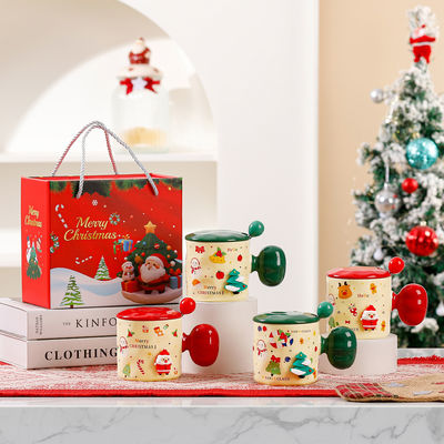 Sublimation Custom 3D Weihnachtsbecher Keramik Tasse mit Deckel und Löffel 380 ml Kapazität