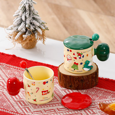 Sublimation Custom 3D Weihnachtsbecher Keramik Tasse mit Deckel und Löffel 380 ml Kapazität