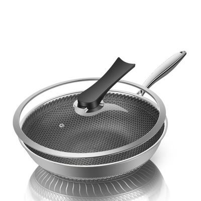 Edelstahl-Gebraucht-Honeyball-Frittier-Wok mit nichtklebender Beschichtung und durchsichtigem Deckel