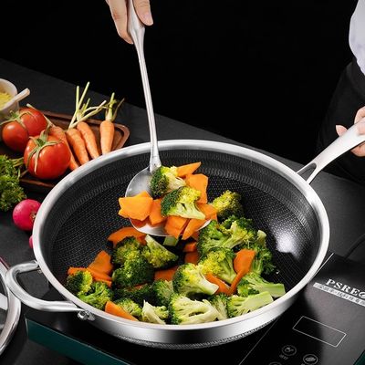 Custom Printing Logo Edelstahl Wok geeignet für den Ofen und umweltfreundliche Kochen