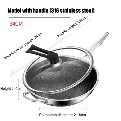 Nachhaltiges 316 Edelstahl Wok 32cm 34cm Doppelseitiges Bildschirm Honighalm Kochgeschirr