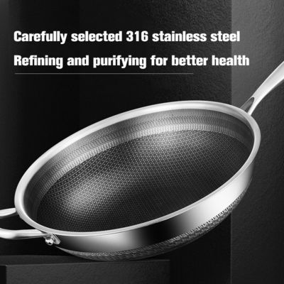 Nachhaltiges 316 Edelstahl Wok 32cm 34cm Doppelseitiges Bildschirm Honighalm Kochgeschirr