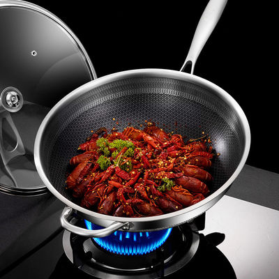 Nachhaltiges 316 Edelstahl Wok 32cm 34cm Doppelseitiges Bildschirm Honighalm Kochgeschirr