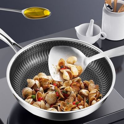 Dreischichtige Edelstahl-Hybrid-Skilletts mit nichtklebendem Hex-Clad Honigsaum-Design
