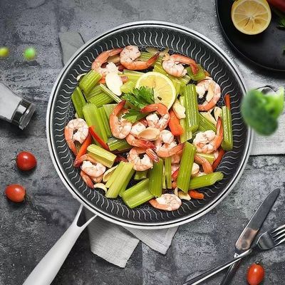 Edelstahl-Honeyblock-Nonstick-Wok-Freitpfanne mit Glasdeckel für den Allzweckkofen