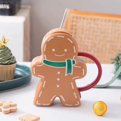 Nachhaltige Gingerbread-Form Keramik Tasse Vintage Weihnachtsbecher für Familie und Freunde