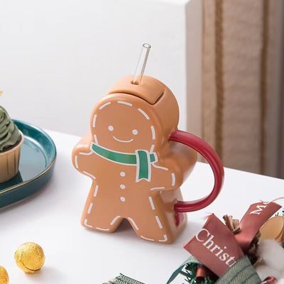 Nachhaltige Gingerbread-Form Keramik Tasse Vintage Weihnachtsbecher für Familie und Freunde
