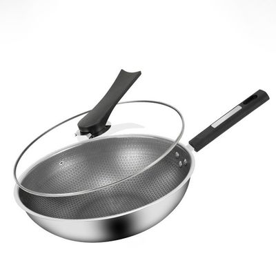 Rostbeständig 304 Edelstahl Wok mit klebstofffreier Beschichtung und Honigstockmuster