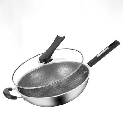 Rostbeständig 304 Edelstahl Wok mit klebstofffreier Beschichtung und Honigstockmuster