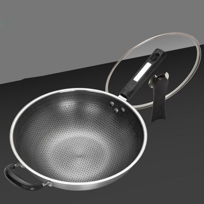 Rostbeständig 304 Edelstahl Wok mit klebstofffreier Beschichtung und Honigstockmuster