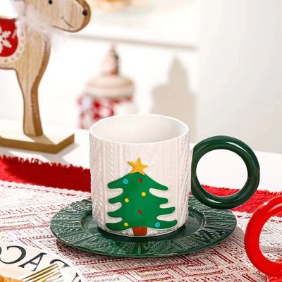 Keramische Tee-Tasse im Weihnachtsstil mit Custom-Logo Weihnachtsmann und Baummuster
