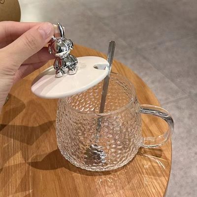 Frühstücksbecher mit Handtasche und Deckel Durchsichtiges Glas Kaffeetasse 12,5*13*8cm