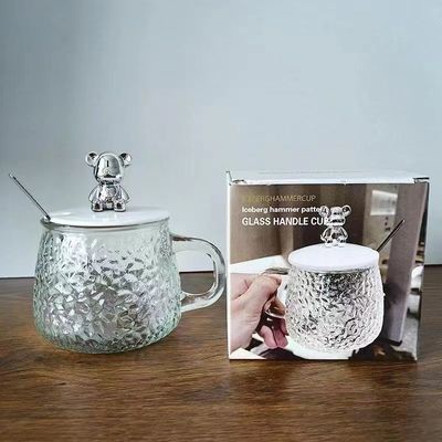Frühstücksbecher mit Handtasche und Deckel Durchsichtiges Glas Kaffeetasse 12,5*13*8cm