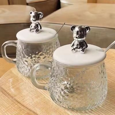 Minimalistisches Design Glas Kaffeetasse mit Griffdeckel Löffel Hoch aussehen 380ml Kapazität
