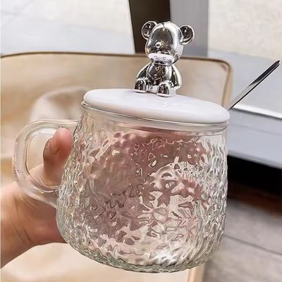 Minimalistisches Design Glas Kaffeetasse mit Griffdeckel Löffel Hoch aussehen 380ml Kapazität