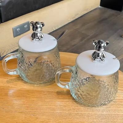 Minimalistisches Design Glas Kaffeetasse mit Griffdeckel Löffel Hoch aussehen 380ml Kapazität
