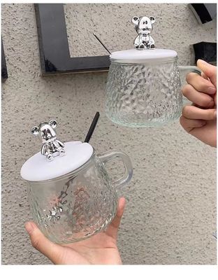 Minimalistisches Design Glas Kaffeetasse mit Griffdeckel Löffel Hoch aussehen 380ml Kapazität