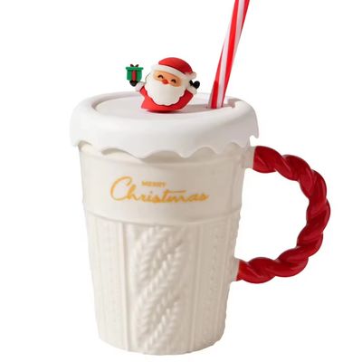 2024 Keramik Weihnachtsbecher Wasserbecher mit Deckel und Stroh für Büro Zuhause Trinkbecher Kindergeschenk Design