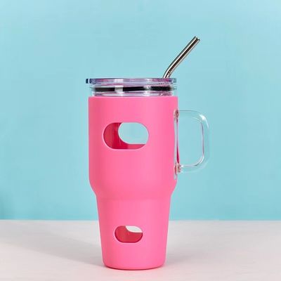 Lebensmittelqualität 32oz Glas Tumbler Sublimation mit Holzdeckel und Stroh angepasste Farbe