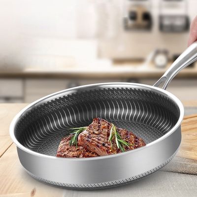 Nicht klebrige, dreischichtige Honighals-Frittierpfanne aus Edelstahl mit durchsichtigem Deckel