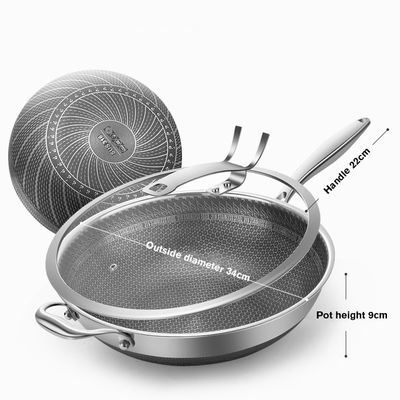 Nichtklebende Edelstahl-Honeyblock-Wok mit individuell gedrucktem Logo und durchsichtigem Deckel