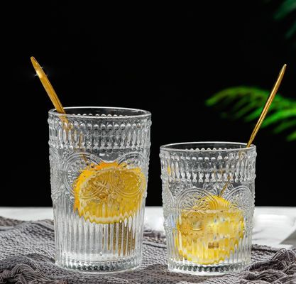 Custom Pattern 300ml 380ml Retro-Glasbecher mit Gold-Rand und Sonnenblumen-Design